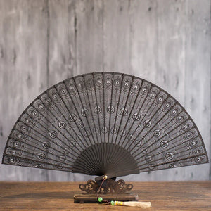 Suzhou sandalwood fan hollow sandalwood Chinese style folding fan - Yandan_Hanfu