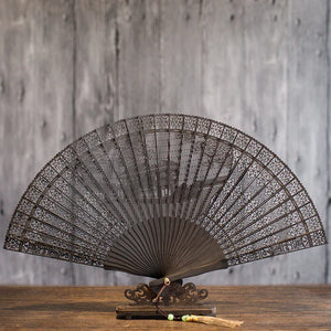 Suzhou sandalwood fan hollow sandalwood Chinese style folding fan - Yandan_Hanfu