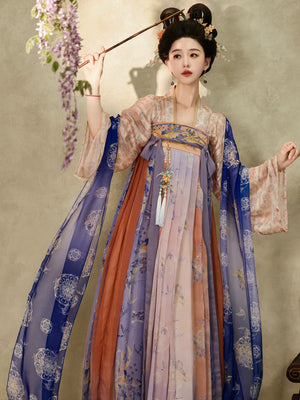 The prosperous tang dynasty is a dream fairy hanfu original tang women chest length skirt air fluttering restoration summer dress fabric detail