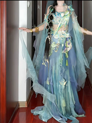 Traditional improved han element exotic dress all things life heavy embroidery western regions girl full fairy qi set standing front