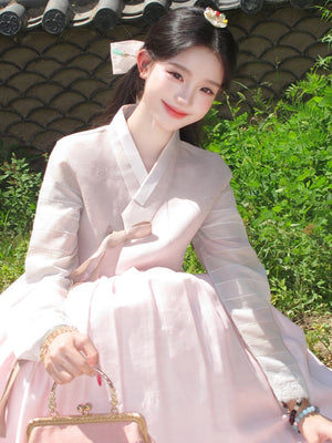 Traditional korean pink grey hanbok one size fits most dress