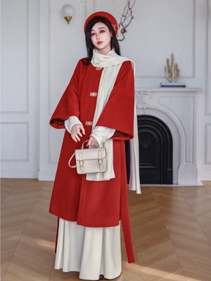 Traditional ming dynasty improved hanfu coat square collar long jacket autumn winter chinese style robe back view