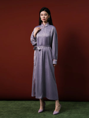 Traditional mongolian ethnic long dress for women summer new middle aged elderly mother formal banquet robe standing front