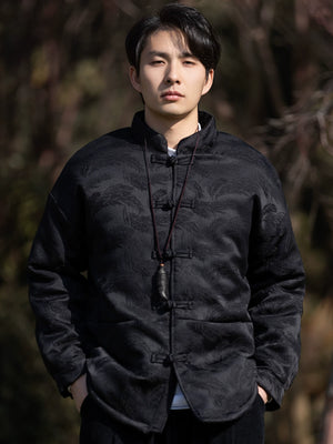 Traditional red tang suit for men cotton padded warm jacket for casual and formal occasions standing front