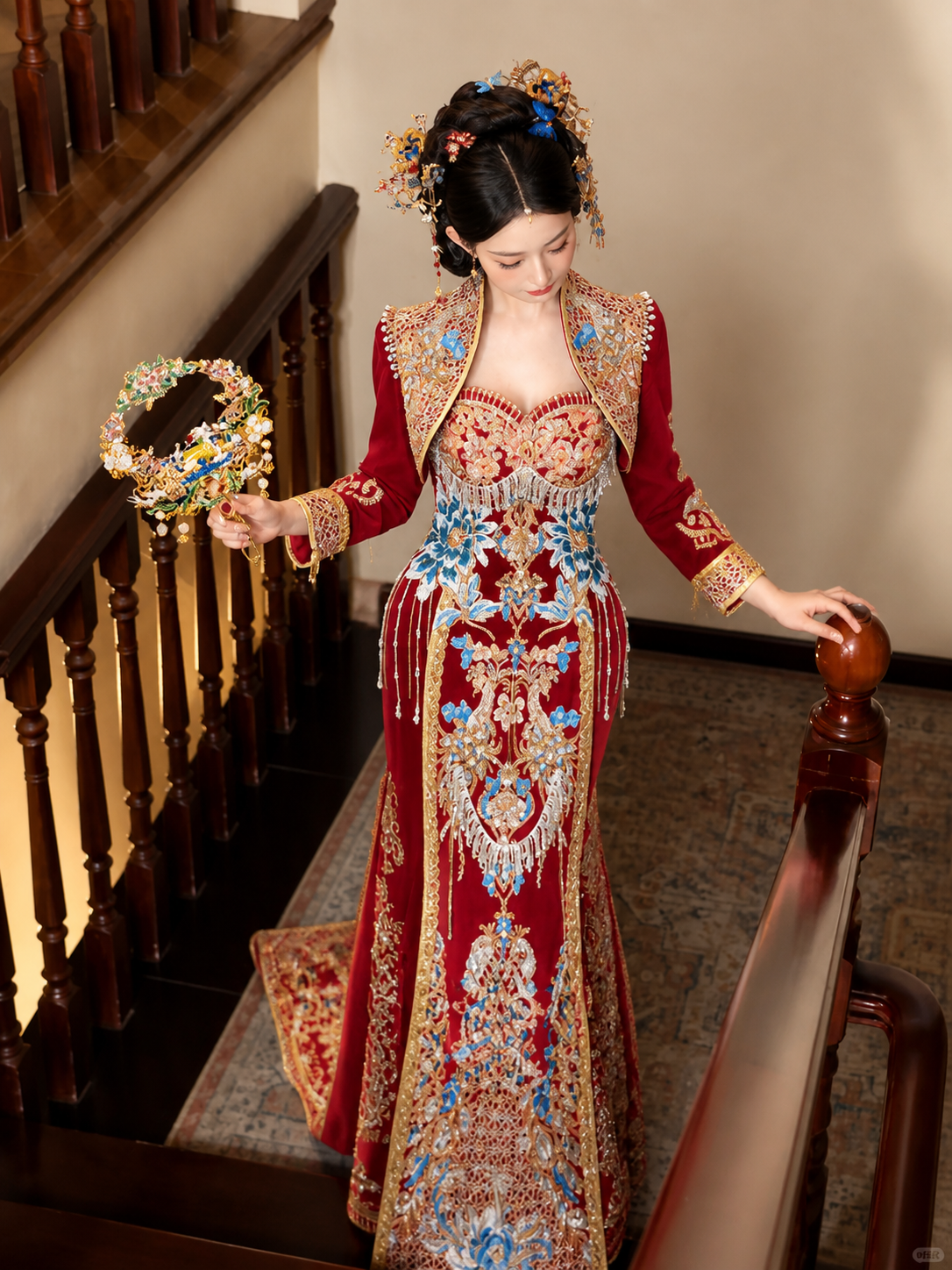 'Red Jade'Trailing Bridal Cheongsam New Chinese Luxury Wedding Dress - rough jade / M 'Red Jade'Trailing Bridal Cheongsam New Chinese Luxury Wedding Dress - rough jade / M
