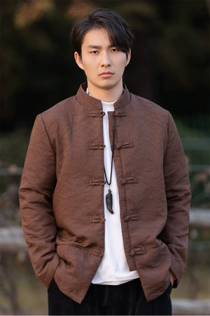 Unisex new chinese style tang suit jacket traditional stand collar coat for wedding and cultural ceremony full length view