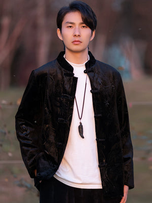 Velvet tang suit mao jacket for men new chinese improved style top coat detail of fabric texture