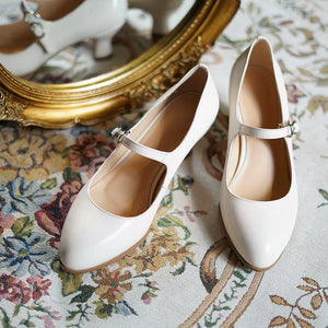 Vintage french mary jane heels t strap mid heel pumps in black ivory green cheongsam qipao shoes daily elegant for women back view