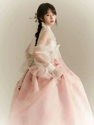 Viral photoshoot dreamy pink hanbok modern korean court style solo dance dress