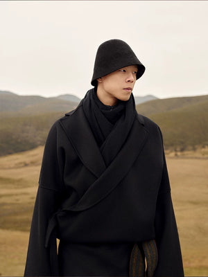 Warm xuanzhu double sided woolen tibetan robe men business suit collar trench coat for winter and spring standing front