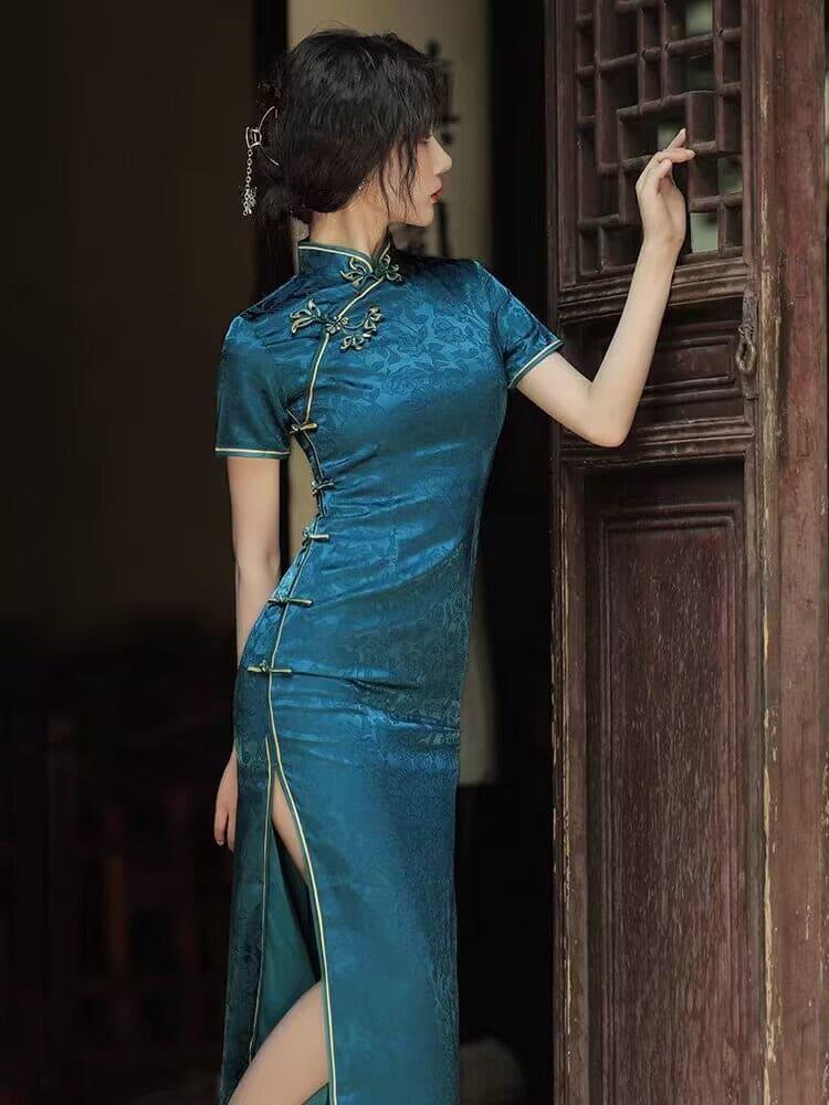 satin asian print dress Asian Home Flower Peacock Satin Silk Kimono Dress, Nightgown, Housedress One Size Fits Most Dressing Gown Robe