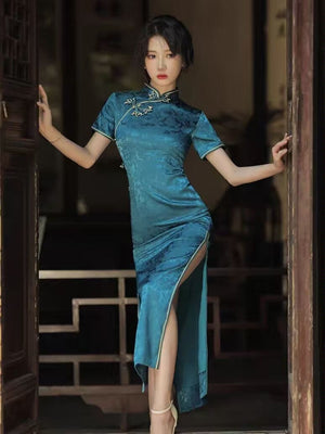 Featuring an elegant display of an array of items including a blue Qipao dress, a modern Qipao shirt and a sexy Cheongsam, this collection presents a blend of traditional and modern styles. The modern Cheongsam dress, along with the Cheongsam modern top, redefines traditional aesthetics with a contemporary twist. Adding an element of allure is the sexy Cheongsam lingerie, complemented by a Cheongsam shirt in comfortable fabric.