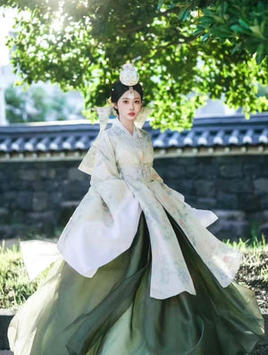 White green hanbok korean traditional court dress