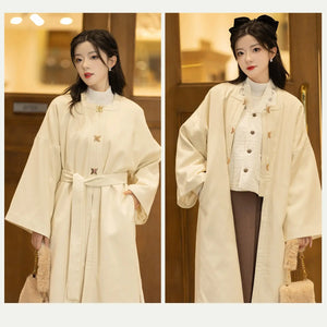 White hanfu dress for women inspired by Song Dynasty, with traditional hanfu coat and jacket. Perfect for Chinese New Year, winter hanfu, graduations, hanfu cosplay, and casual wear. This red modern hanfu combines traditional and modern Chinese clothing styles, available for sale at hanfu shops and online stores. Ideal choice for hanfu women looking for elegant and versatile Chinese clothing.