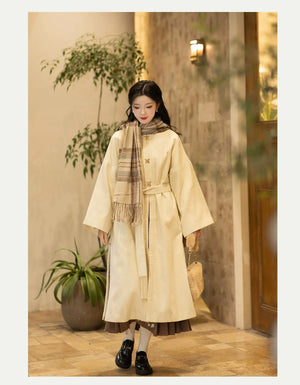 White hanfu dress for women inspired by Song Dynasty, with traditional hanfu coat and jacket. Perfect for Chinese New Year, winter hanfu, graduations, hanfu cosplay, and casual wear. This red modern hanfu combines traditional and modern Chinese clothing styles, available for sale at hanfu shops and online stores. Ideal choice for hanfu women looking for elegant and versatile Chinese clothing.