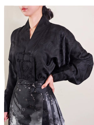 Women white black hanfu shirt adult horse skirt top original aircraft sleeve national style new chinese