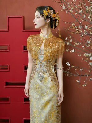 Xiuhe cheongsam bridal gown suzhou embroidery dragon phoenix jacket for cheongsam wedding dress front view