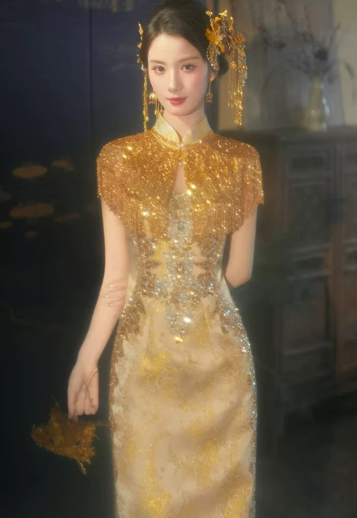 gold asian bridal dress Gold Ao Dai main image 0