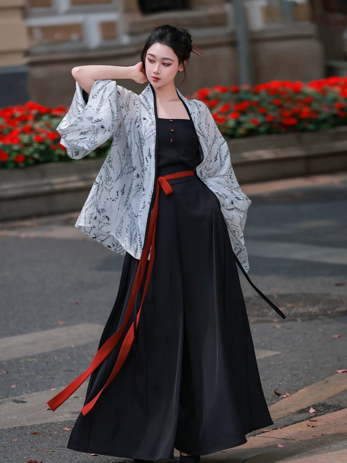 Xuanmo simulating dream new chinese style suit original pleated top with elastic waist imitation song dynasty pants side view
