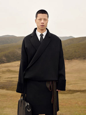 Xuanzhu double sided woolen tibetan robe men business coat suit collar trench coat for formal wear front view