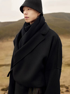 Xuanzhu traditional tibetan style woolen robe double sided men business coat with suit collar trench design back view