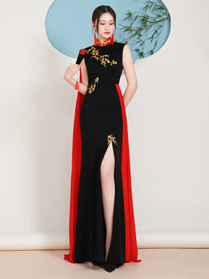 Young high end temperament cheongsam improved chinese style elegant fishtail catwalk performance dress