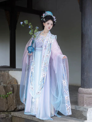 Yu yin song dynasty hanfu set purple blue gradient embroidered 5 piece for women daily wear front view