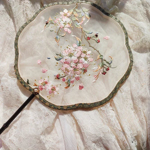 Crape myrtle flower machine embroidery single-sided fan(Hanfu&Cheongsam) - Yandan_Hanfu