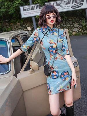 Blue Modern women's Qipao, Chrismas Cheongsam Dress for Girls gift, for mom - Yandan_Hanfu
