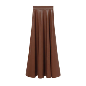 Brown faux-leather long skirt, product view