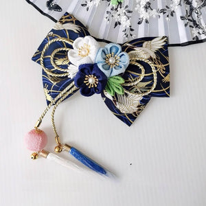 Japanese girl kimono cherry blossom hair accessories lolita orange burgundy fine work bow edge clip hairpin - Yandan_Hanfu