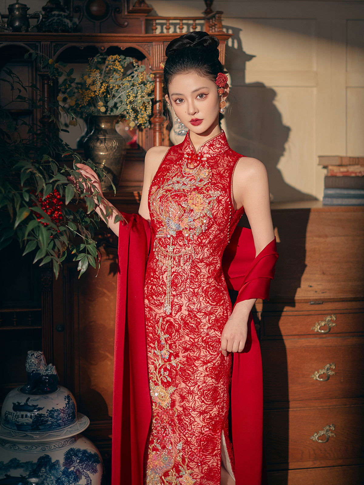Beloved Dream – New Chinese Red Bridal Qipao/Cheongsam Dress for Engagement, Wedding Toast & Spring Ceremony