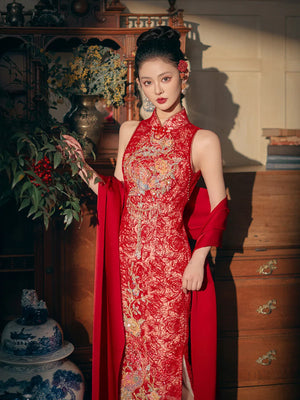 Beloved Dream – New Chinese Red Bridal Qipao/Cheongsam Dress for Engagement, Wedding Toast & Spring Ceremony - Yandan_Hanfu
