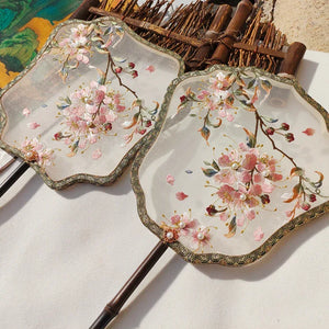 Crape myrtle flower machine embroidery single-sided fan(Hanfu&Cheongsam) - Yandan_Hanfu
