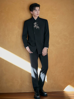 Bamboo Black Chinese Groom Suit on the original model
