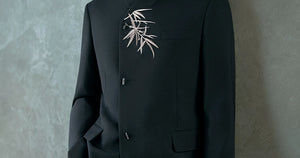 Bamboo chest motif and asymmetric jacket closures