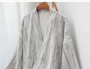 Wide sleeve and cuff construction on the unisex cotton gauze robe