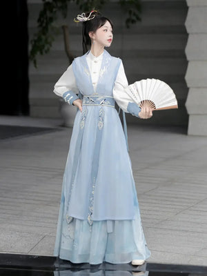 Shanjian Ming Hanfu, light blue ink painting style super immortal ancient clothing - Yandan_Hanfu