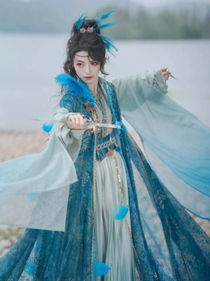 Blue traditional hanfu dress for women, inspired by the Song Dynasty style and crafted from luxurious silk. This hanfu includes a matching coat or jacket, making it perfect for winter and Chinese New Year celebrations. Ideal for occasions like graduations, cosplay events, or even as a fairy-style hanfu, this outfit combines elegance and historical charm. Available at our hanfu shop, where you can explore authentic hanfu for sale. A perfect choice for those wondering where to buy hanfu online, offering both