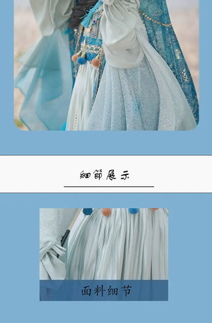 Blue traditional hanfu dress for women, inspired by the Song Dynasty style and crafted from luxurious silk. This hanfu includes a matching coat or jacket, making it perfect for winter and Chinese New Year celebrations. Ideal for occasions like graduations, cosplay events, or even as a fairy-style hanfu, this outfit combines elegance and historical charm. Available at our hanfu shop, where you can explore authentic hanfu for sale. A perfect choice for those wondering where to buy hanfu online, offering both