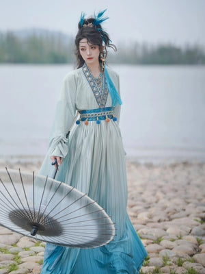 Blue traditional hanfu dress for women, inspired by the Song Dynasty style and crafted from luxurious silk. This hanfu includes a matching coat or jacket, making it perfect for winter and Chinese New Year celebrations. Ideal for occasions like graduations, cosplay events, or even as a fairy-style hanfu, this outfit combines elegance and historical charm. Available at our hanfu shop, where you can explore authentic hanfu for sale. A perfect choice for those wondering where to buy hanfu online, offering both