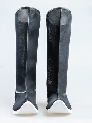 Unisex lightweight mesh Hanfu boots shown in black and white color options