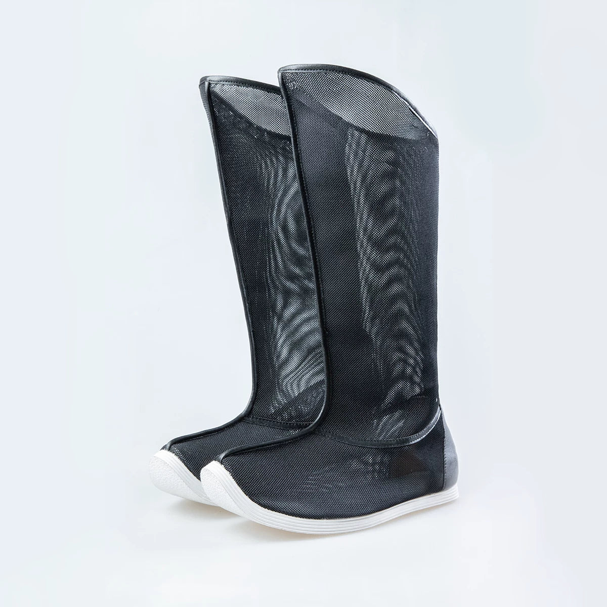 Black summer Hanfu boots photographed as a pair on white background