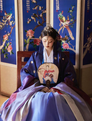 Blue&Purple Korean Hanbok Princess Dress – Women's Traditional Joseon-Style Outfit for Photoshoots & Special Occasions - Yandan_Hanfu