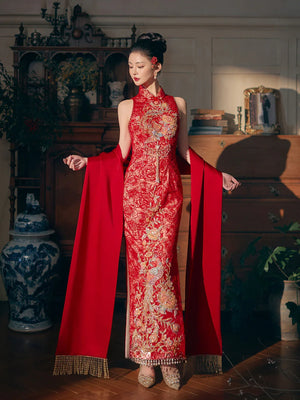 Beloved Dream – New Chinese Red Bridal Qipao/Cheongsam Dress for Engagement, Wedding Toast & Spring Ceremony - Yandan_Hanfu