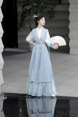 Shanjian Ming Hanfu, light blue ink painting style super immortal ancient clothing - Yandan_Hanfu