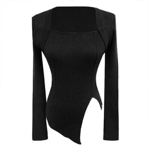 New Chinese style | suit women's early spring sweater fake two piece knitted black & red top - Yandan_Hanfu