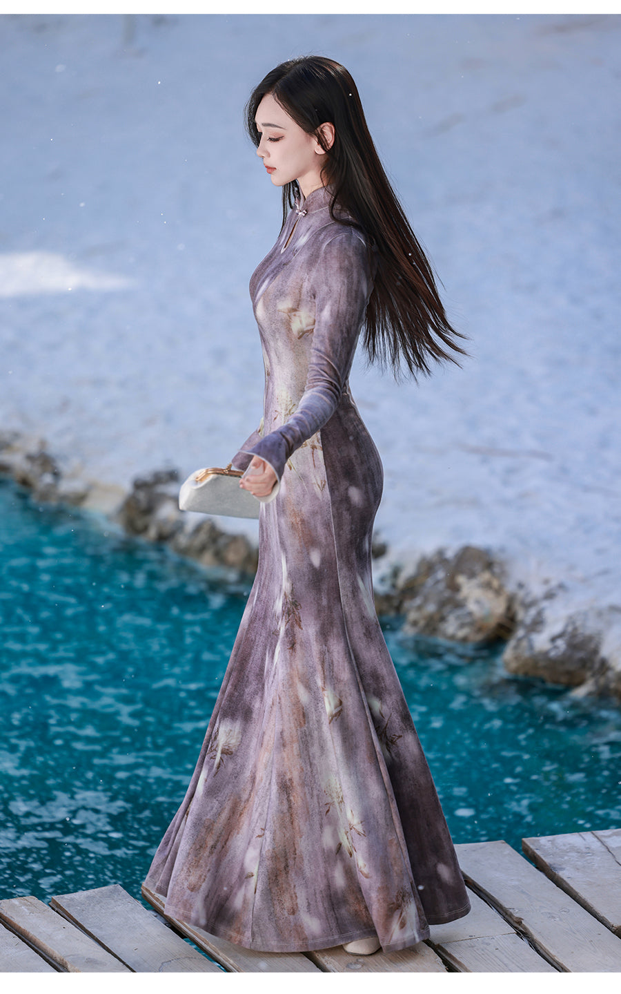 Mermaid Cheongsam Dress - Lotus Fish Tail Knitted Long Dress