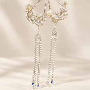 Detachable floral tassel ornament with hanging chains