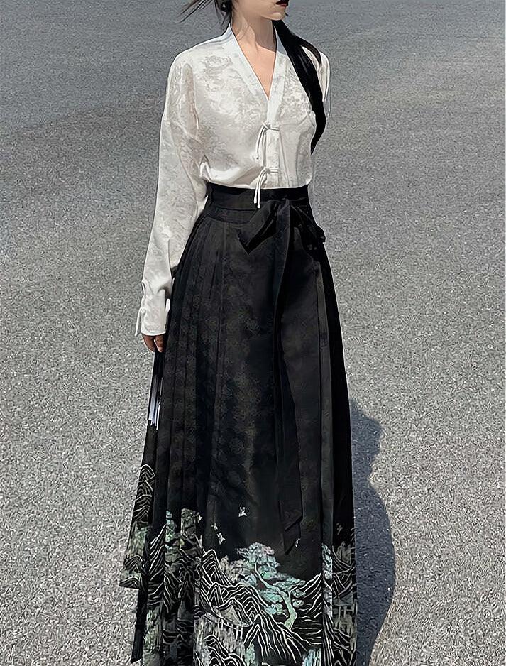 Modern Hanfu | Embroidered Horse Face Skirt Women's 4.5m Hem Skirt Daily - Yandan_Hanfu